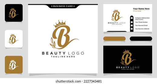 B initial handwriting logo vector with business card design