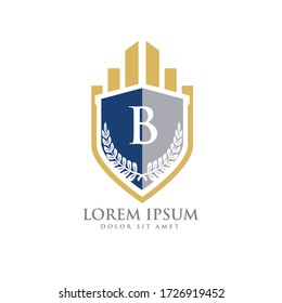 B Firma de ley inicial con plantilla de vector de logotipo de escudo	
