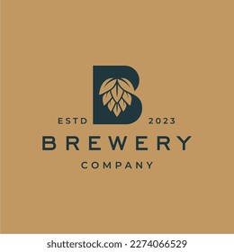 B initial letter with brewery logo vector hipster retro vintage label illustration