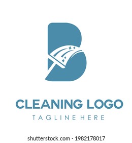 B Initial Letter Cleaning Service Simple Flat Modern Logo with Broom, Brush icon. Housecleaning, Maintenance Home Repair Business Brand. Home Clean Up Retail company