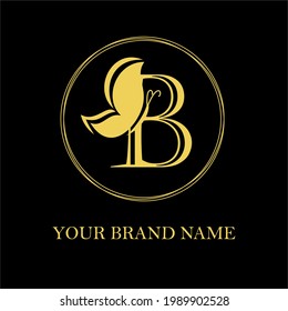 B Initial Letter Feminine Modern Simple Luxury and elegant Logo with Butterfly for Fashion, Beauty Cosmetic, Salon, Skin Care and Spa Logotype