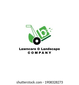 b Initial Letter with grass machine for Lawn Care, garden, maintenance and Landscape Logo Design Vector Template	