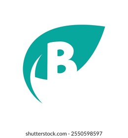 B La letra inicial con el diseño plano del Vector del logotipo de la hoja verde es un diseño para un logotipo natural y ecológico del producto