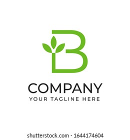 B initial letter with leaf plant shape logo template, vector file eps 10 text and color is easy to edit