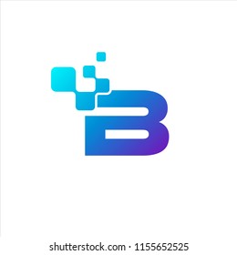 B Initial Letter Logo Design with Digital Pixels in Blue and Purple Colors