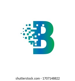B Initial Letter Logo Design with Digital Pixels in Gradient Colors