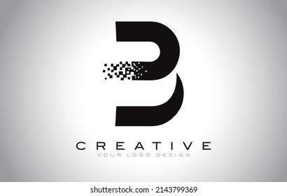 B Initial Letter Logo Design with Digital Pixels in Black and White Colors.