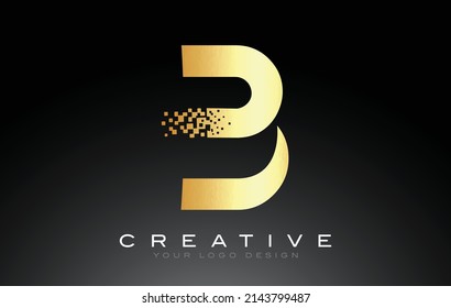 B Initial Letter Logo Design with Digital Pixels in Golden Colors.