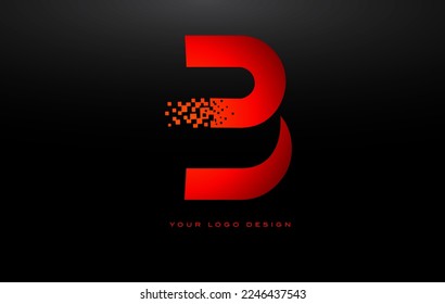 B Diseño del logotipo de la carta inicial con píxeles digitales en colores rojos.