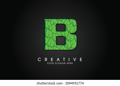 B logotipo de la letra inicial con hojas. Fuente ecológica. Fuente de hojas verdes. Ilustración vectorial.