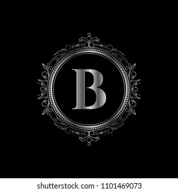 B initial letter logo with luxury ornament. Silver color edition