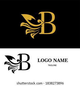 B Initial letter luxury beauty flourishes leaves ornament logo template.