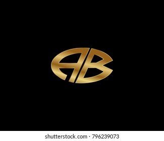 A B initial letters looping linked ellipse elegant logo golden black background