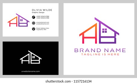 A B initial logo with business card vector template