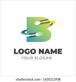 B initial logo combined with spoon and fork