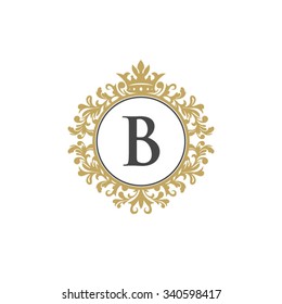 B initial logo. Luxury ornament crown logo.