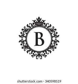 B initial logo. Luxury ornament crown logo.