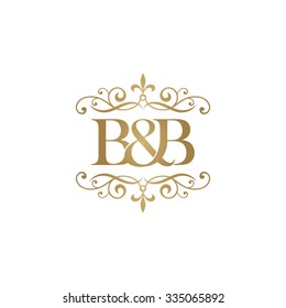 B& Initial logo. Ornament ampersand monogram logo gold