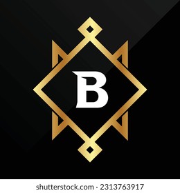 B Initial luxury gold Letter Type Logo Sign Symbol Icon Simple Elegance