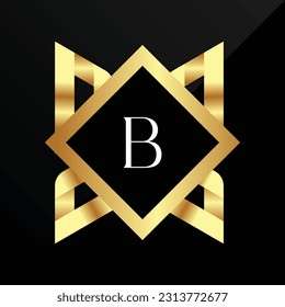 B Initial luxury gold Letter Type Logo Sign Symbol Icon Simple Elegance