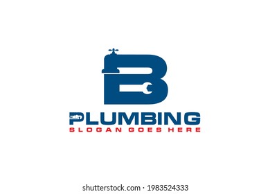 B Initial for Plumbing Service Logo Template, Water Service Logo icon.