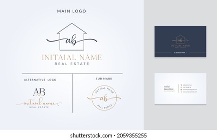a b Logotipo inicial de bienes inmuebles, servicios de reparación y construcción 
 Plantilla de diseño de vectores de marca