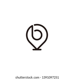 B initial from single line and map marker for travel logo design