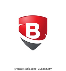 B Initial Swoosh Shield Logo Red