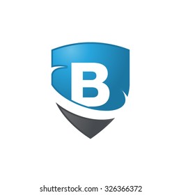 B Initial Swoosh Shield Logo Blue