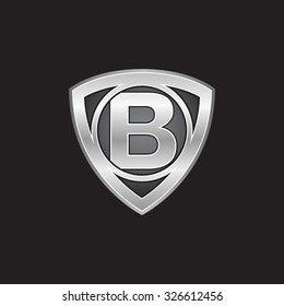 B initial triangle circle shield silver