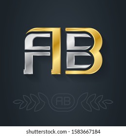 A and B - initials or logo. AB - Metallic 3d icon or logotype template. Design element with lineart option. Gold letters inlaid with silver.