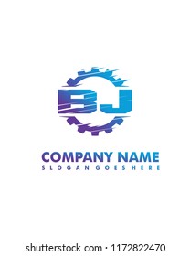 B J Initial with gear template vector
