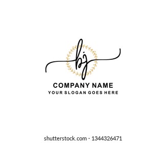 B J Initial Handwriting Logo Template