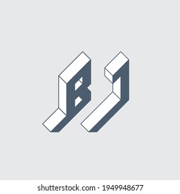 B and J - Monogram or logotype. Isometric 3d font for design. Volume alphabet. Three-dimension letters. BJ - 2-letter code or logo.