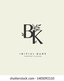 B K BK Beauty vector initial handwriting logo of wedding, fashion, jewerly, heraldic, boutique, floral and botanical with creative template for any company or business.