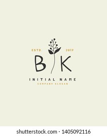 B K BK Beauty vector initial handwriting logo of wedding, fashion, jewerly, heraldic, boutique, floral and botanical with creative template for any company or business.
