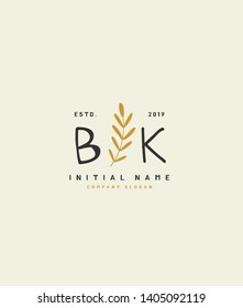 B K BK Beauty vector initial handwriting logo of wedding, fashion, jewerly, heraldic, boutique, floral and botanical with creative template for any company or business.