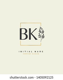 B K BK Beauty vector initial handwriting logo of wedding, fashion, jewerly, heraldic, boutique, floral and botanical with creative template for any company or business.