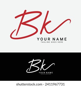 B, K, BK Initial handwriting or handwritten letter logo for identity. Logo with signature, wedding, fashion, floral, botanical and hand drawn in style