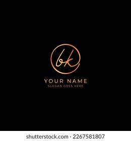B, K, BK Initial letter handwritten and signature vector logo. Business template in round shape line art