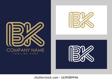 B and K combination Lines Letter Logo. Creative Line Letters Design Template