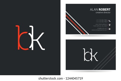 B & K thin line logo joint letter design with business card template