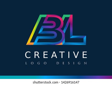 B L  Logo. BL Letter Design Vector with Magenta blue and green yellow color.
