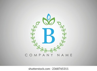 B Latter leaf .abstract green leaf company logo. Garden plant natural symbols template. Business sign collection. Vector illustration.