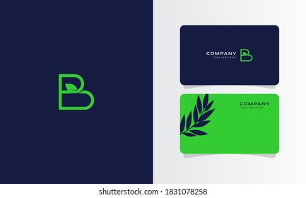 B Leaf Logo With Business Card Design