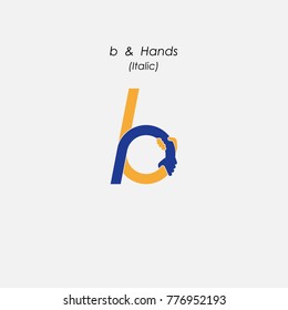 b -  Letter abstract icon,hands logo design vector template.Business offer,partnership symbol.Hope,help concept.Support,teamwork sign.Corporate business,education logotype symbol.Vector illustration