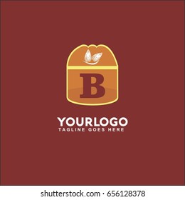 B letter abstract illustration logo. Vector nut, almond, walnut, peanut, pistachio and hazelnut. 