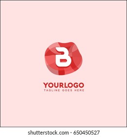 B letter abstract red stone and diamond logo symbol. Isometric circle line logotype fashion. Brand identity for your business