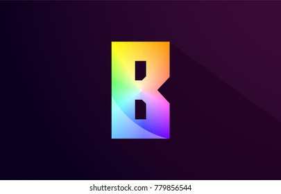 b letter alphabet logo icon design with rainbow color and purple black background