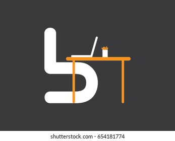B letter, armchair, table, vector drawing